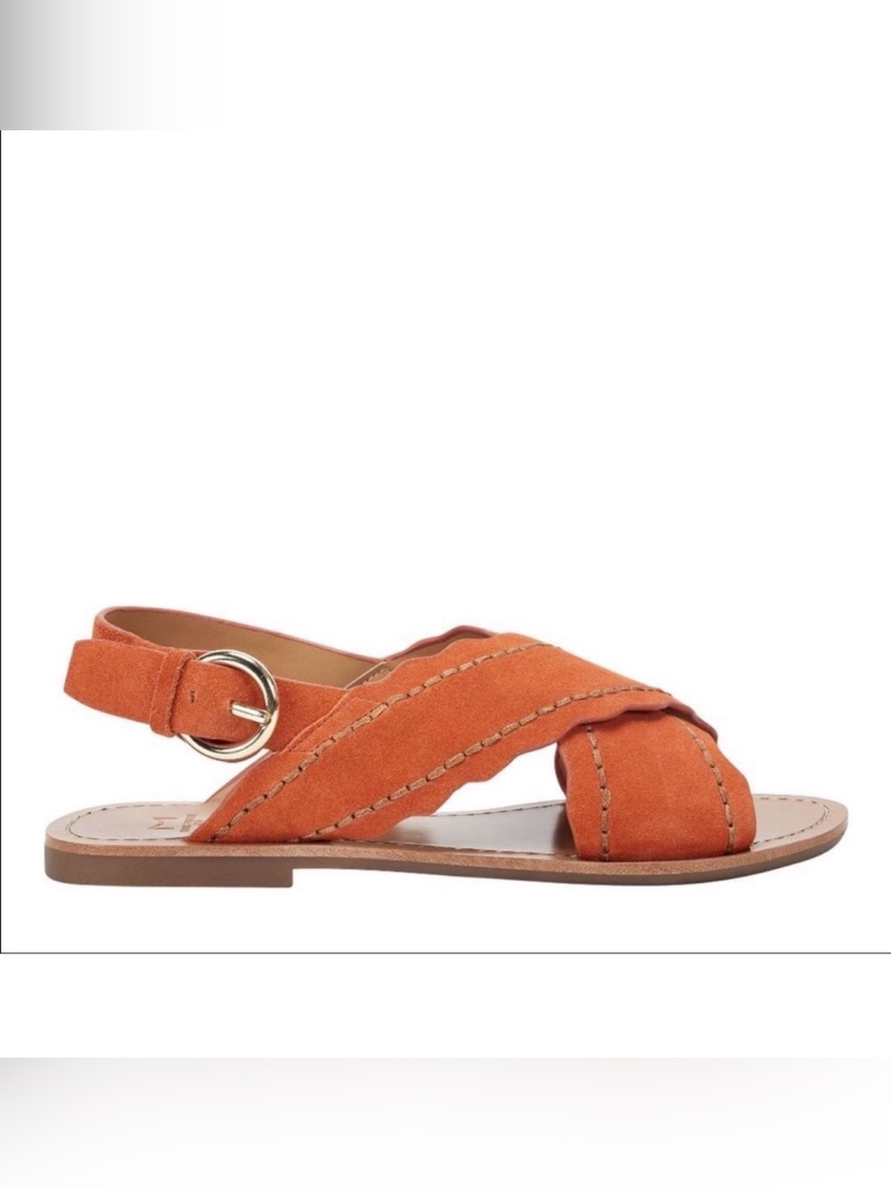 Marc Fisher Renny sandals scalloped suede buckle 9 in “mango” like new